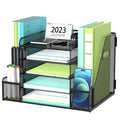 Supeasy Mesh Desk Organizer With File Holder, 5-Tier Paper Letter Tray Organizer With Magazine Holder, Desktop Organizer And Sto
