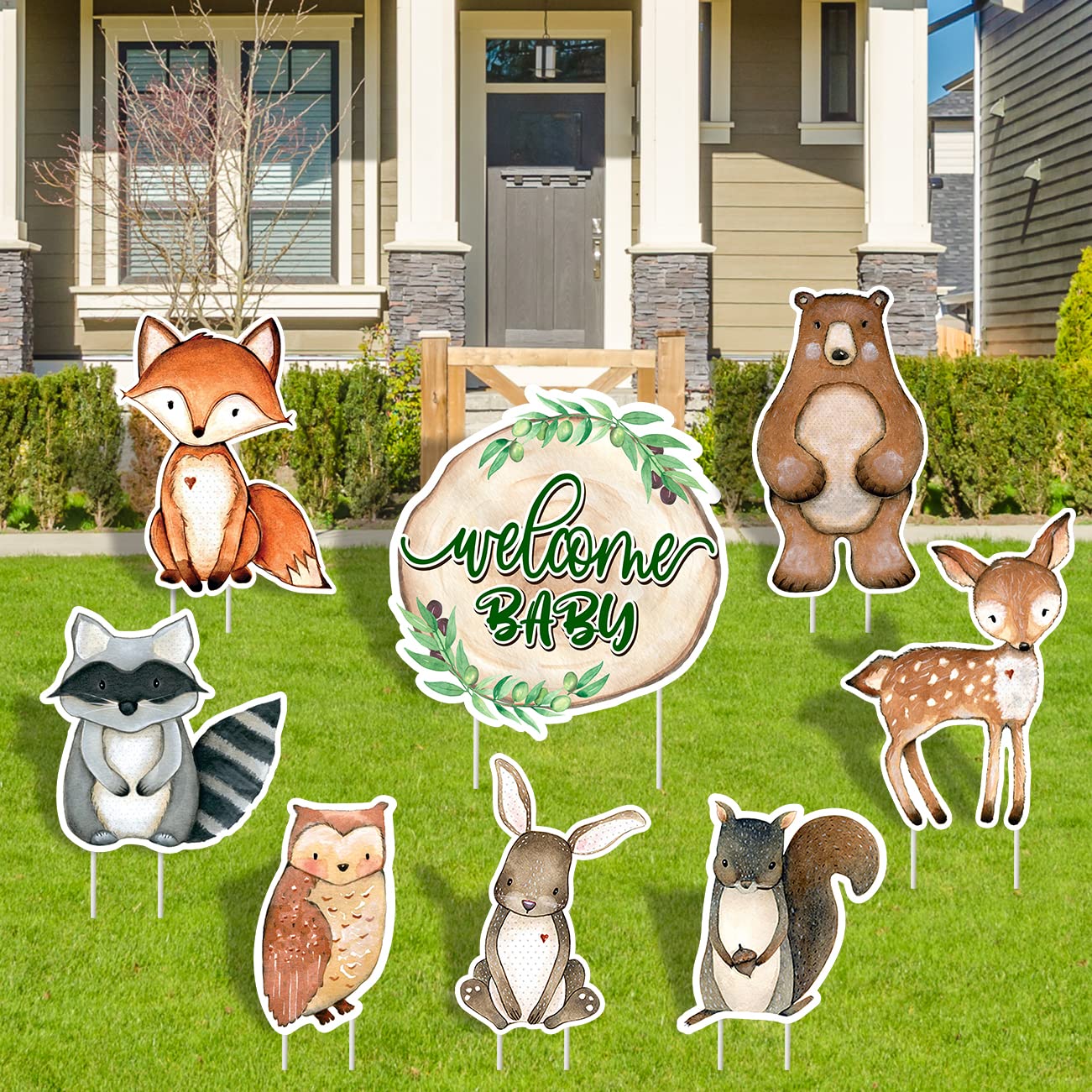 Woodland Baby Shower Decorations 8Pieces Woodland Animals Baby Shower Yard Signs With Stakes For Woodland Creatures Indoor Outdo