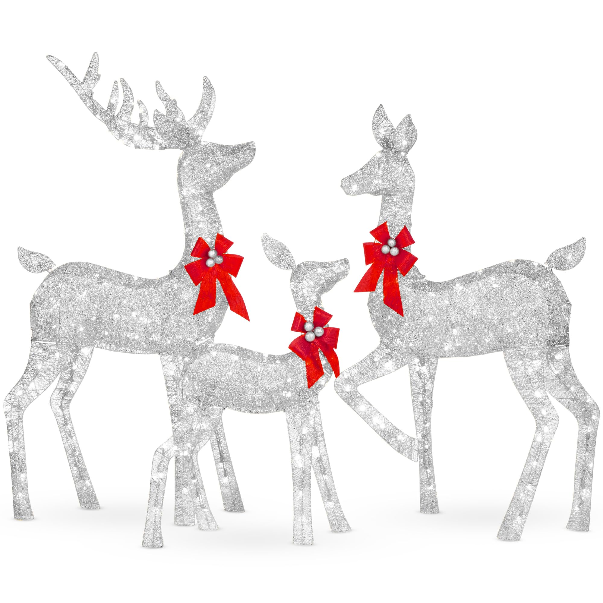 Best Choice Products 3-Piece Large Lighted Christmas Deer Family Set 5Ft Outdoor Yard Decoration with 360 LED Lights, Stakes, Zi