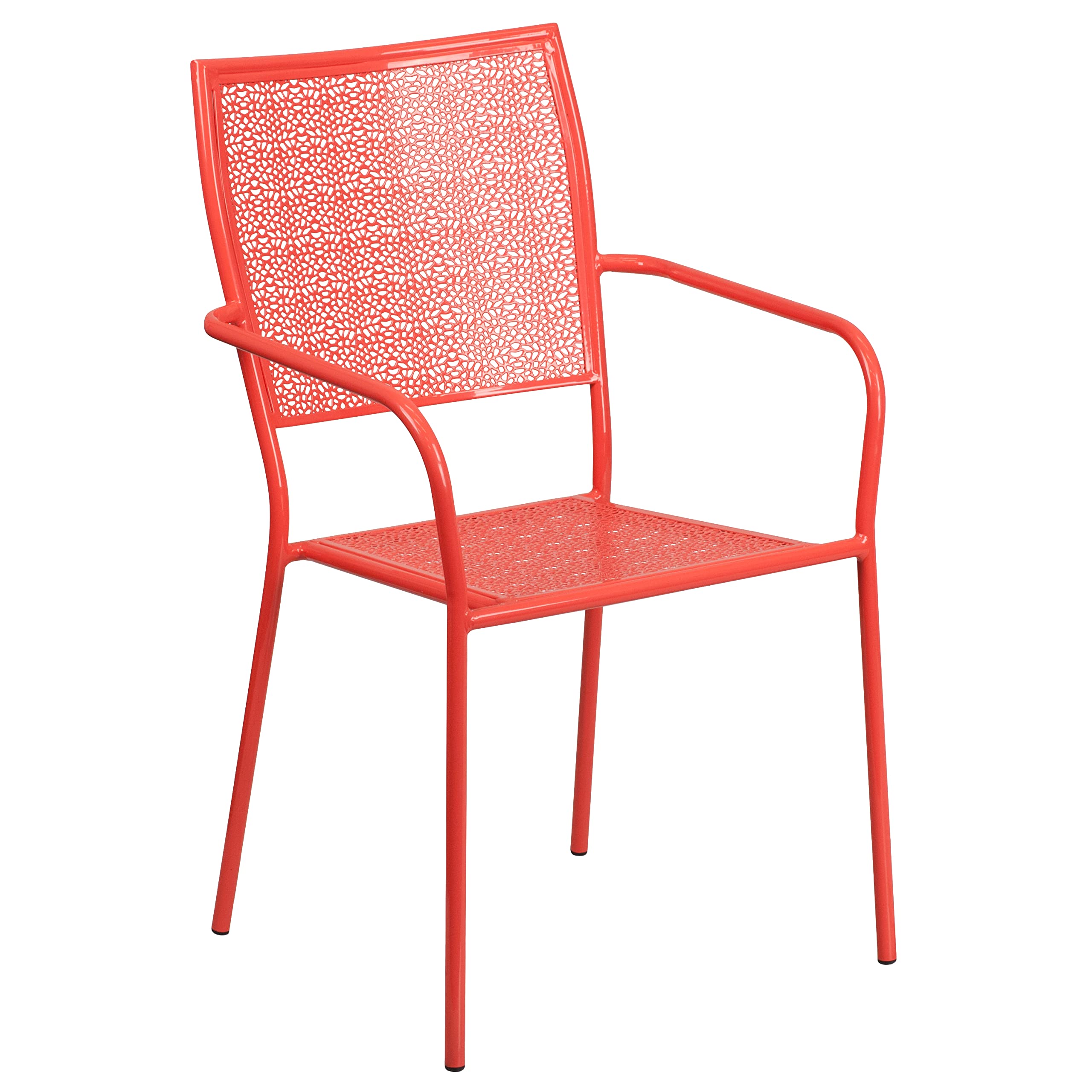 Flash Furniture Commercial Grade 28' Square Coral Indoor-Outdoor Steel Folding Patio Table Set With 4 Square Back Chairs