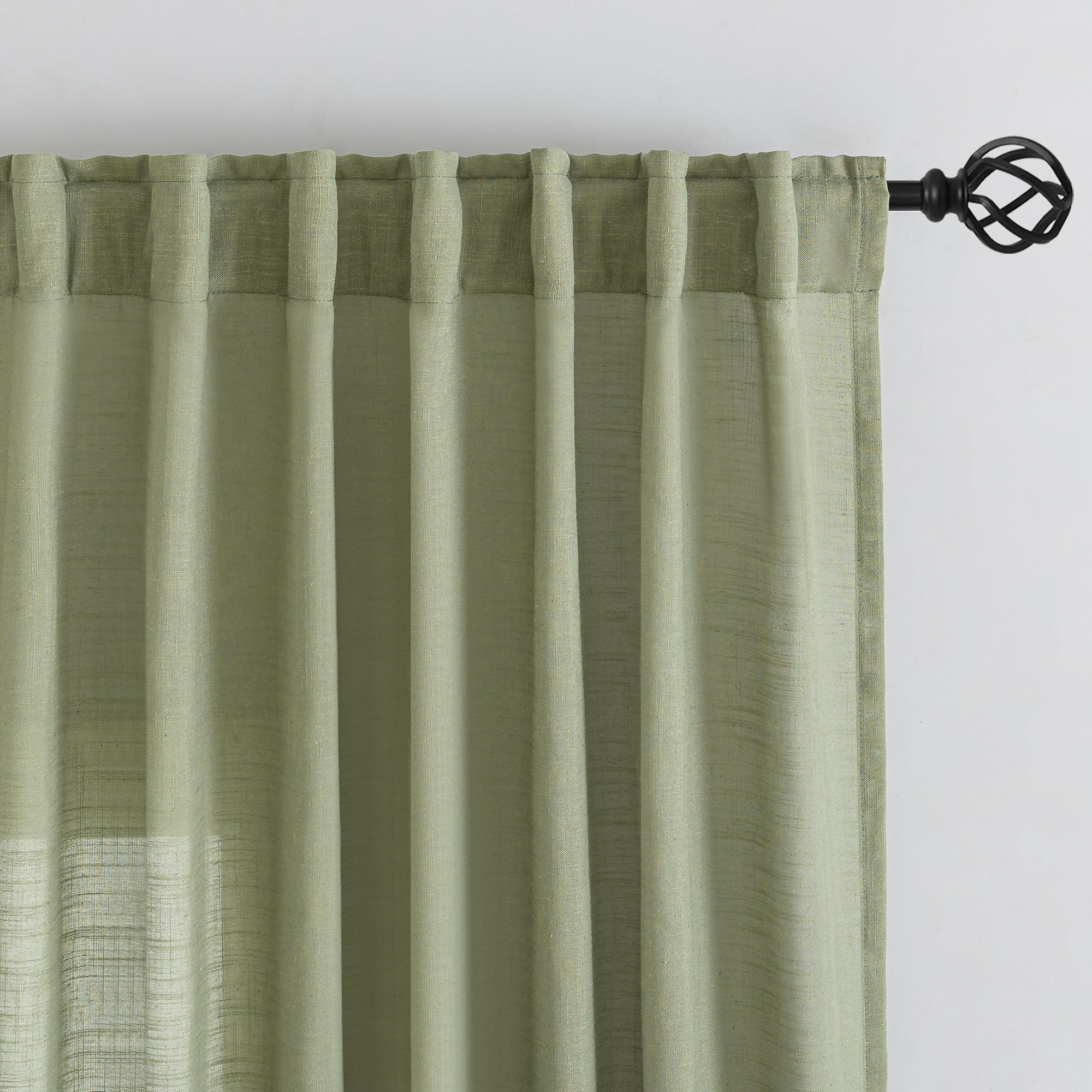 Donren Sage Green Linen Back Tab Curtains 72 Inches Long 2 Panels Set For Guest Room - Modern Country Rod Pocket Semi Sheer Privacy Drapes Hooks Belt Pleated Light Filtering Playroom Curtains