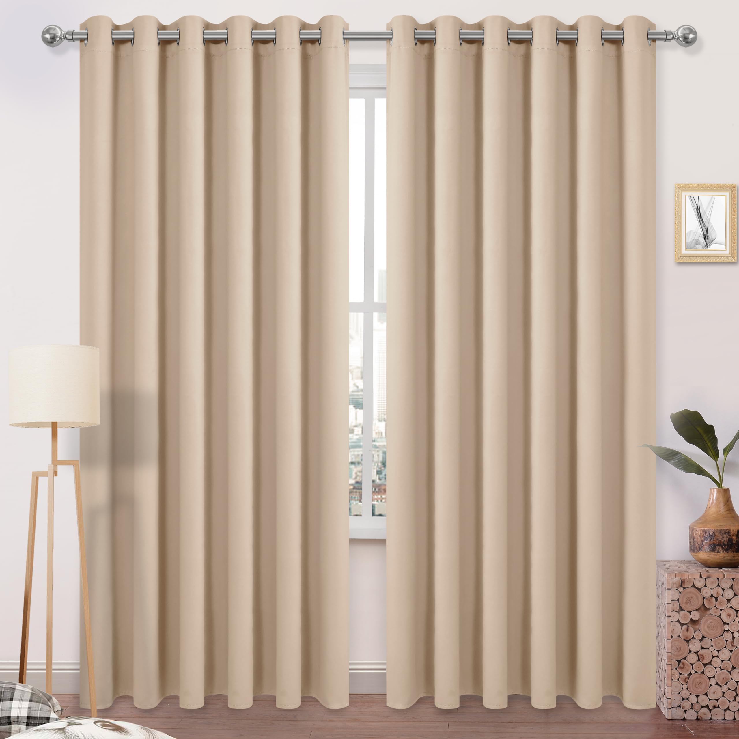 Dwcn Blackout Curtains 84 Inches Long, Room Drakening Curtains For Bedroom, Solid Grommet Living Room Curtains Extra Wide Curtai