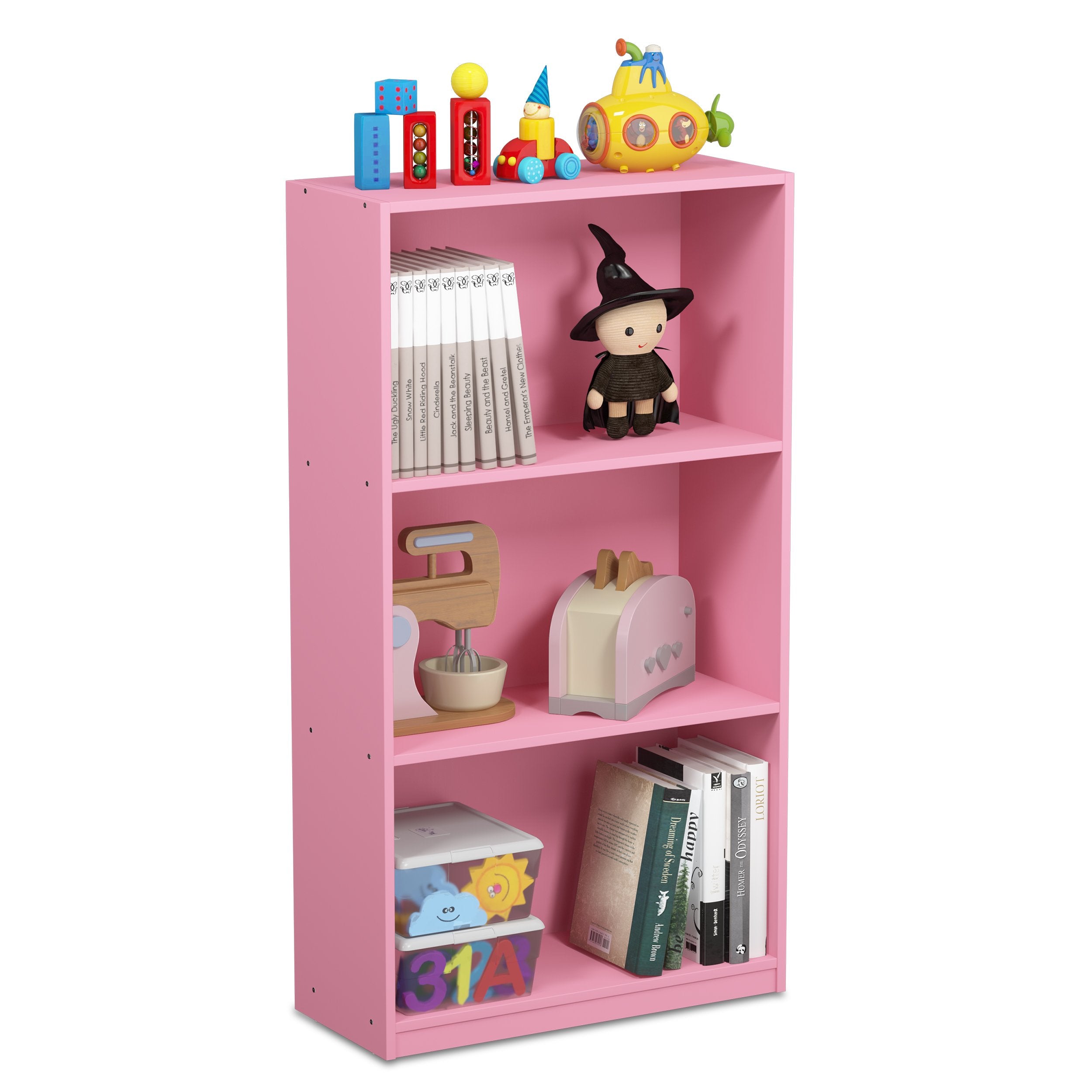 Furinno Basic 3-Tier Bookcase Storage Shelves, Pink