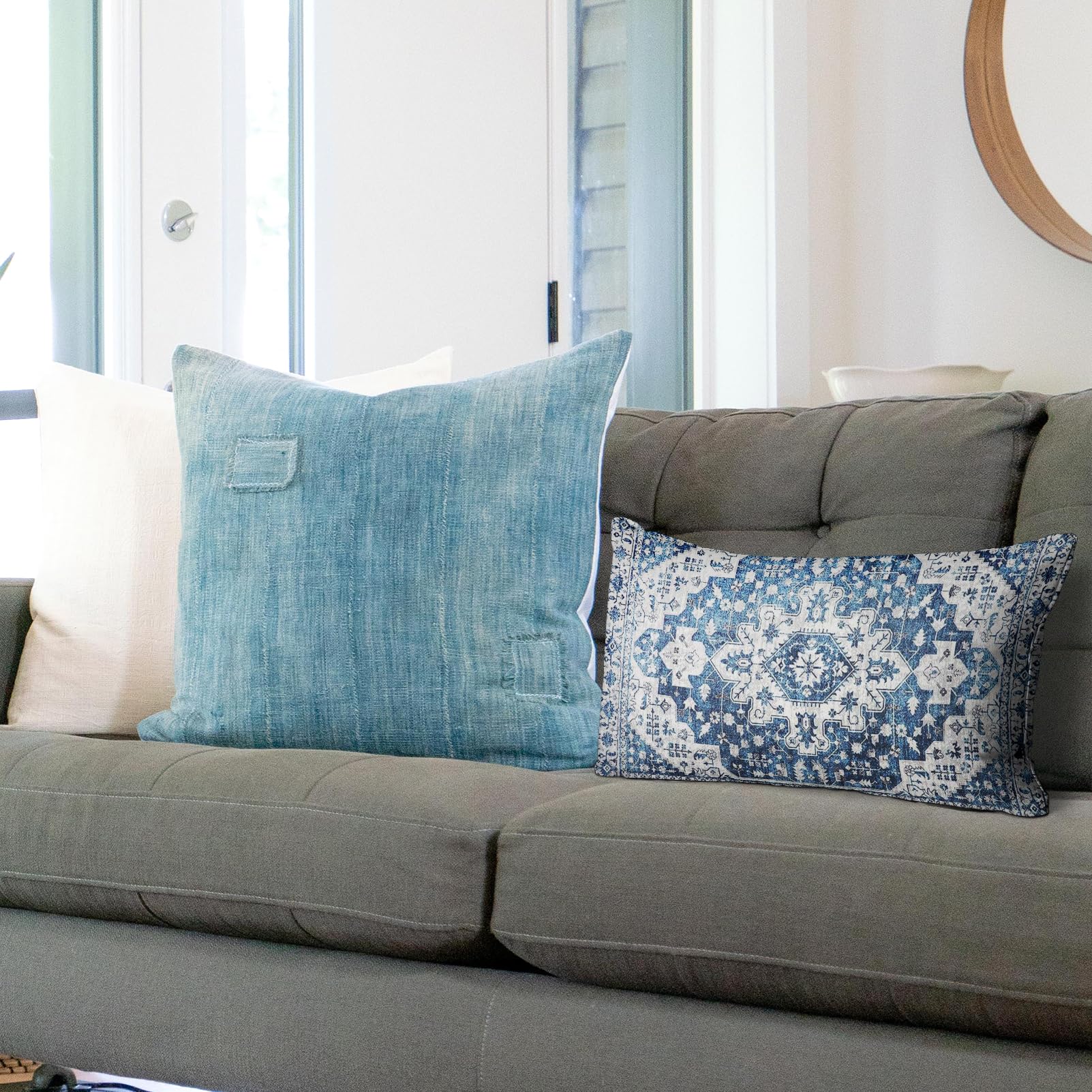 Snycler Boho Throw Pillow Covers 12X20 Inch Set Of 2 Blue Boho Rug Carpet Double Sided Pattern Cotton Soft Pillow Case Cushion C