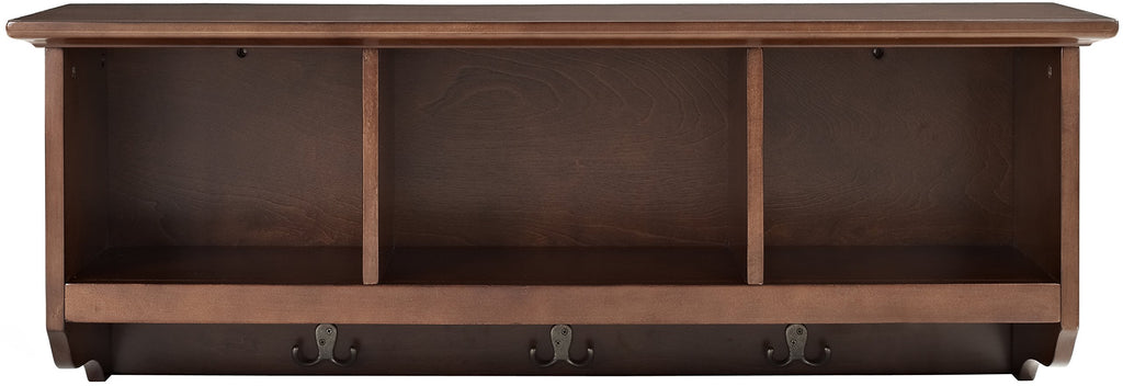 Crosley Furniture Brennan Entryway Storage Wall Shelf, with Coat Rack Hooks for Hanging, Vintage Mahogany