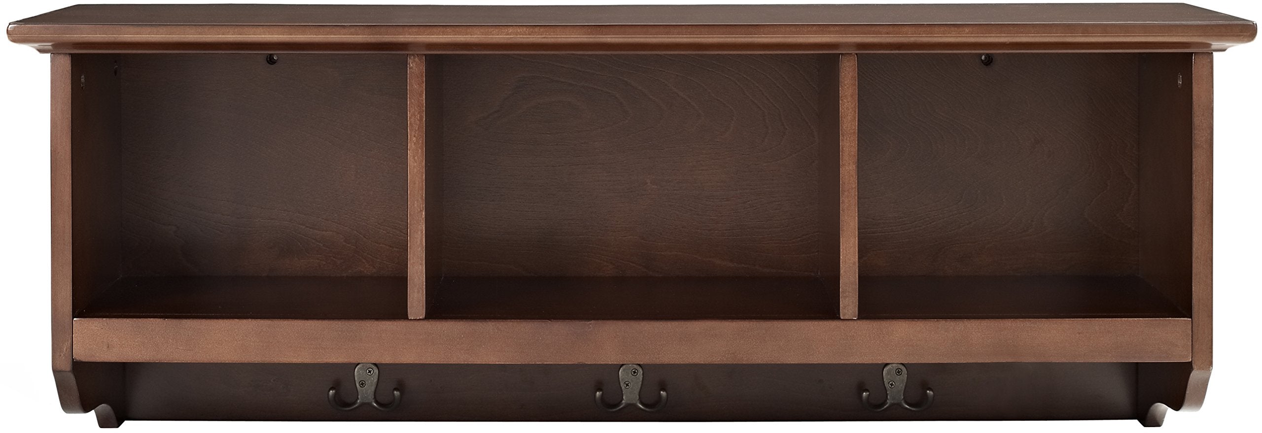 Crosley Furniture Brennan Entryway Storage Wall Shelf, with Coat Rack Hooks for Hanging, Vintage Mahogany
