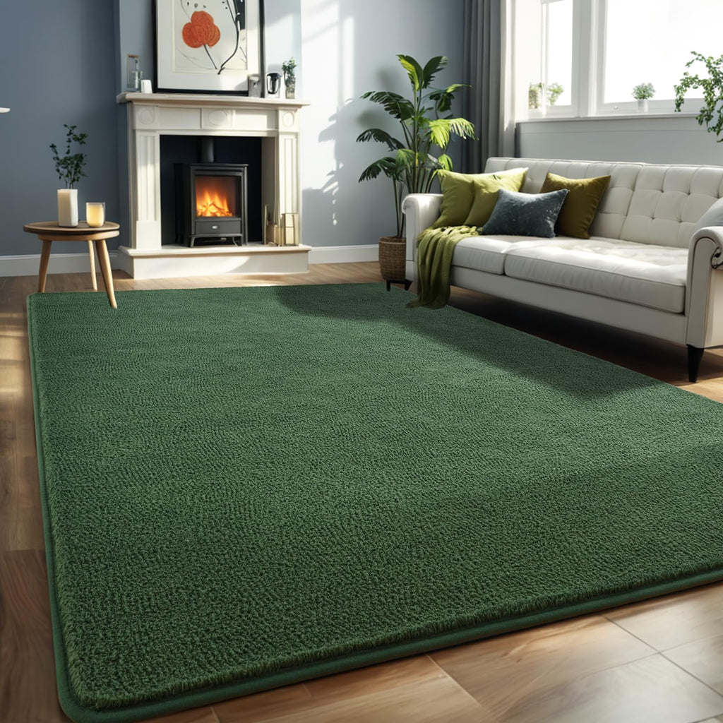Larhom Large Modern Area Rugs for Bedroom Living Room, 5x7 Feet Dark Green Rug, Thickened Memory-Foam Indoor Carpets, Minimalist
