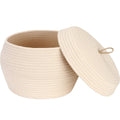 Sea Team Round Woven Cotton Rope Storage Basket with Lid, Cream