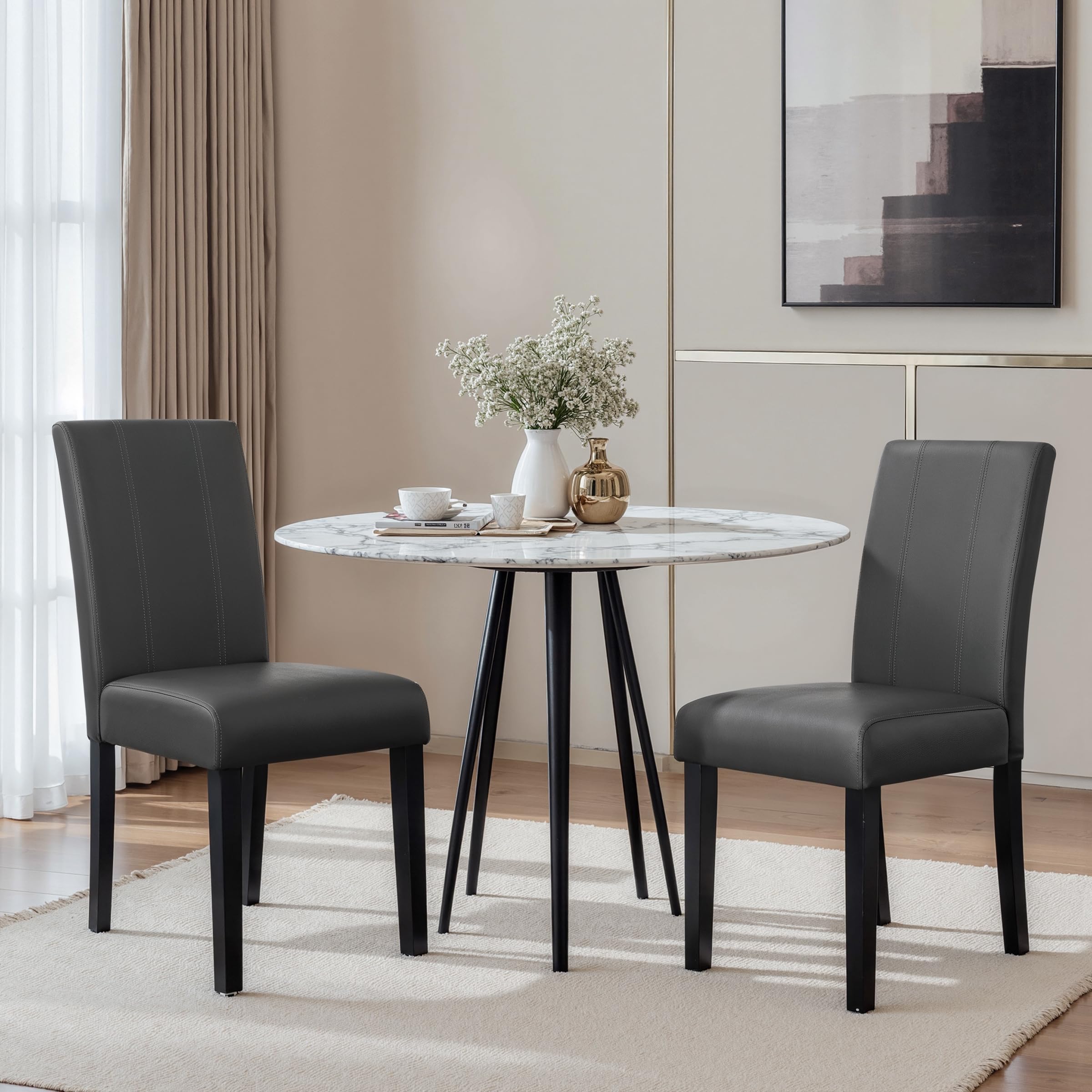 Chun Yi Dining Chairs Set Of 2, Faux Leather Dining Room Chairs, High Back Upholstered Parsons Chairs For Dining Room Kitchen Si