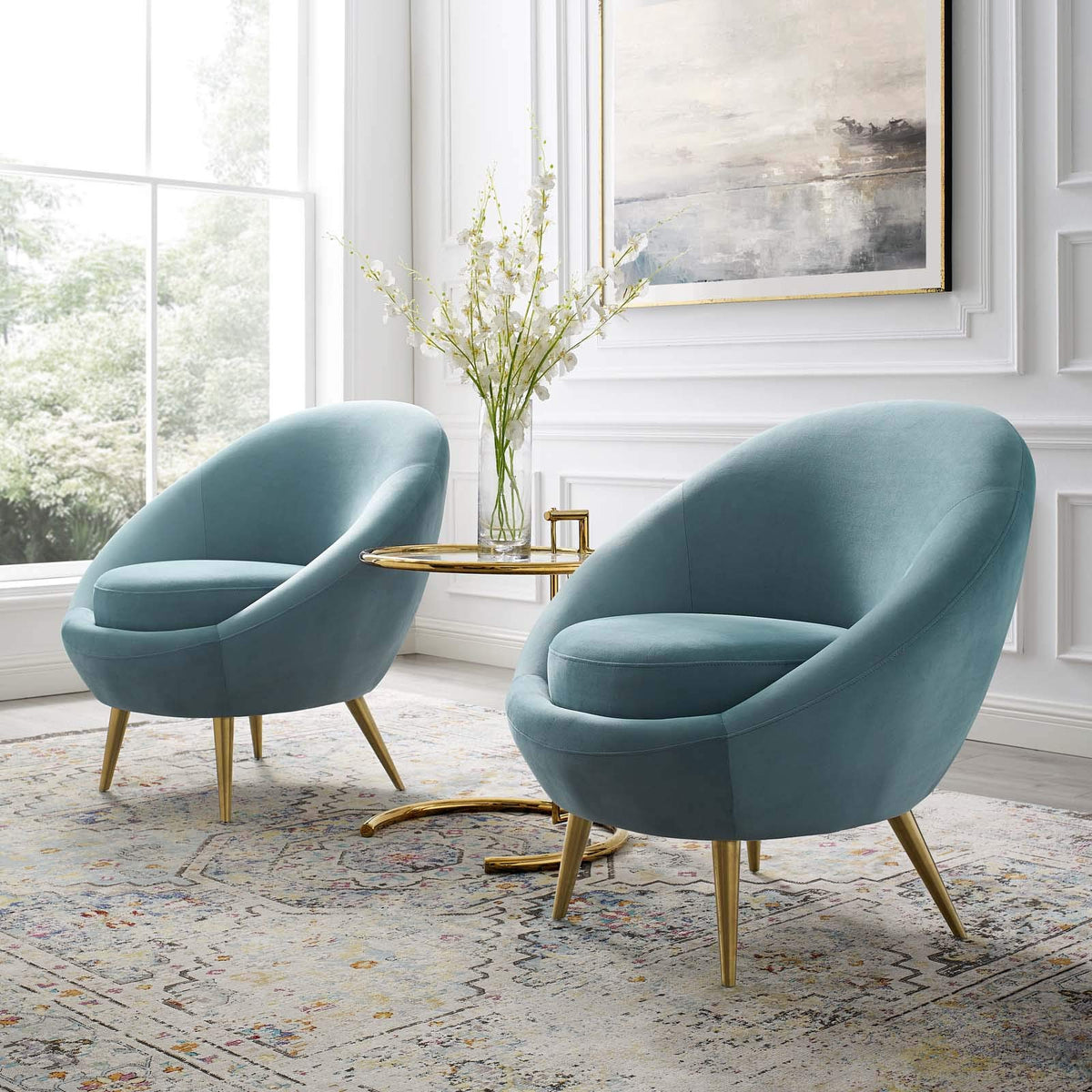 Modway Circuit Performance Velvet Set Of 2, Two Accent Chairs, Light Blue