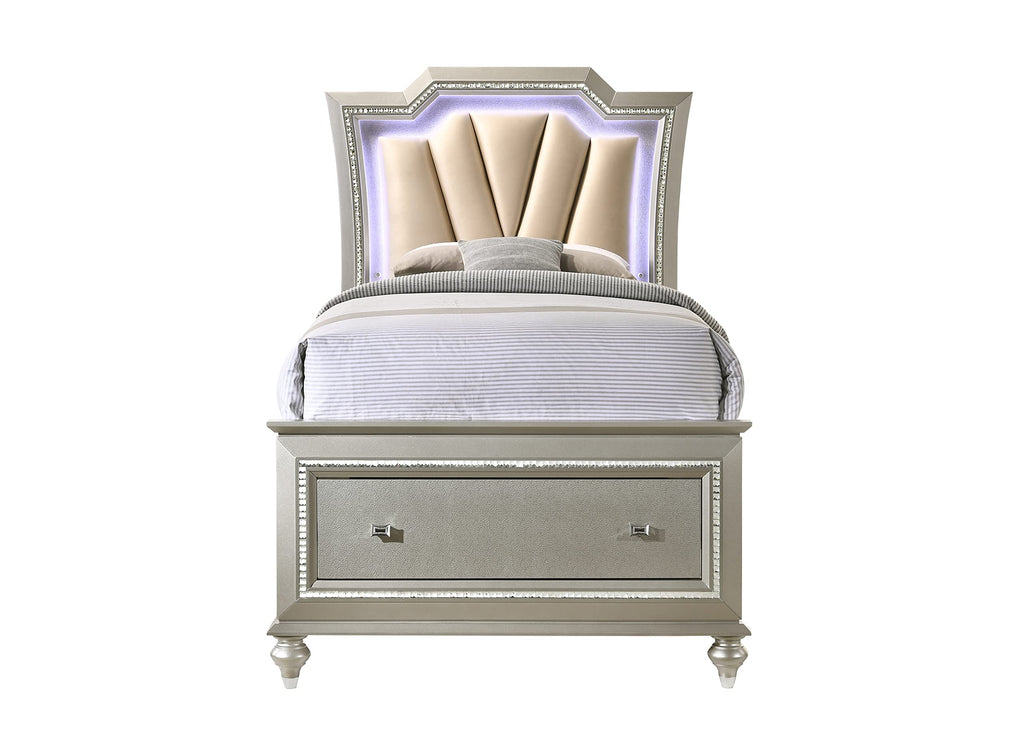Acme Kaitlyn Full Bed with LED in Synthetic Leather and Champagne