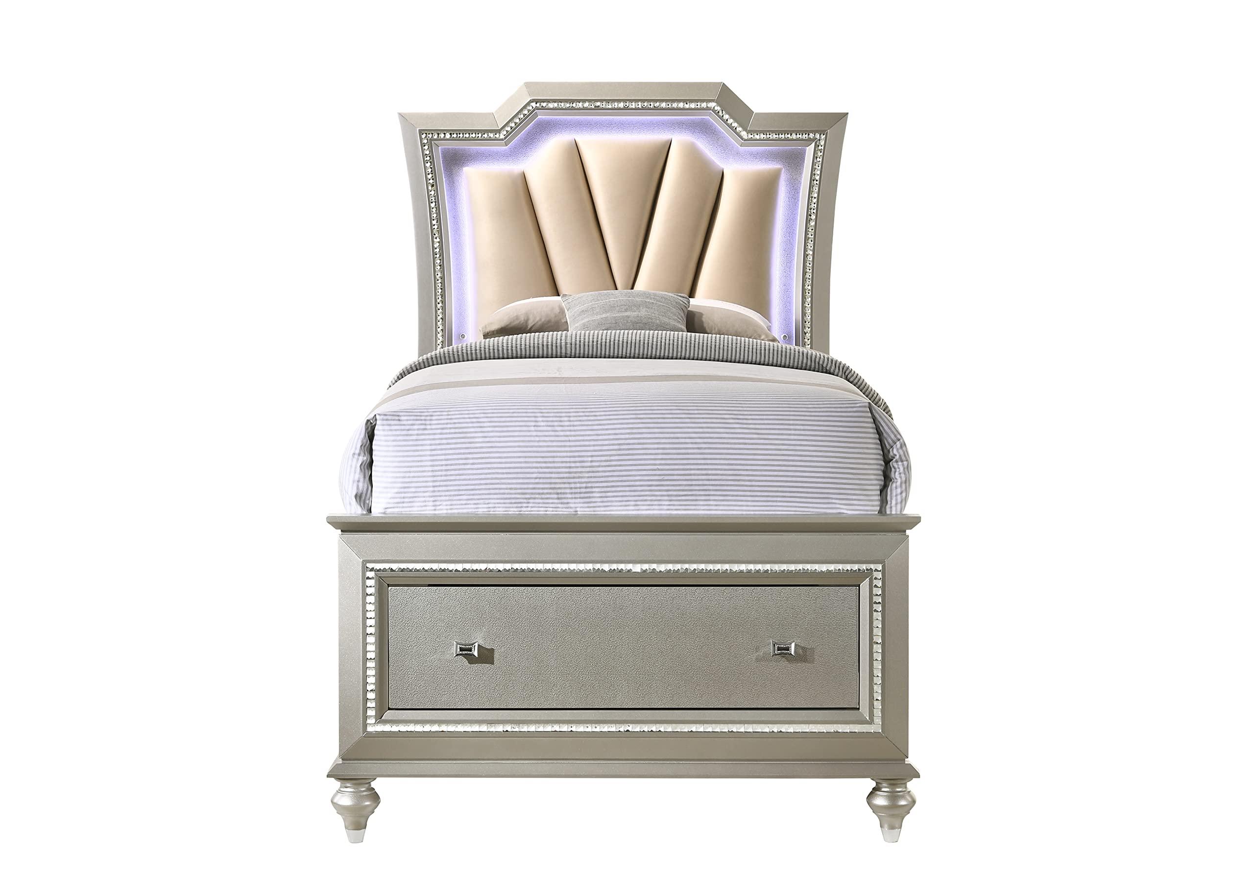 Acme Kaitlyn Full Bed with LED in Synthetic Leather and Champagne