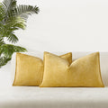 Juspurbet Set Of 2 Yellow Chenille Lumbar Throw Pillow Covers 12X20 Inch Soft Textured Decorative Cushion Cases For Couch Sofa B