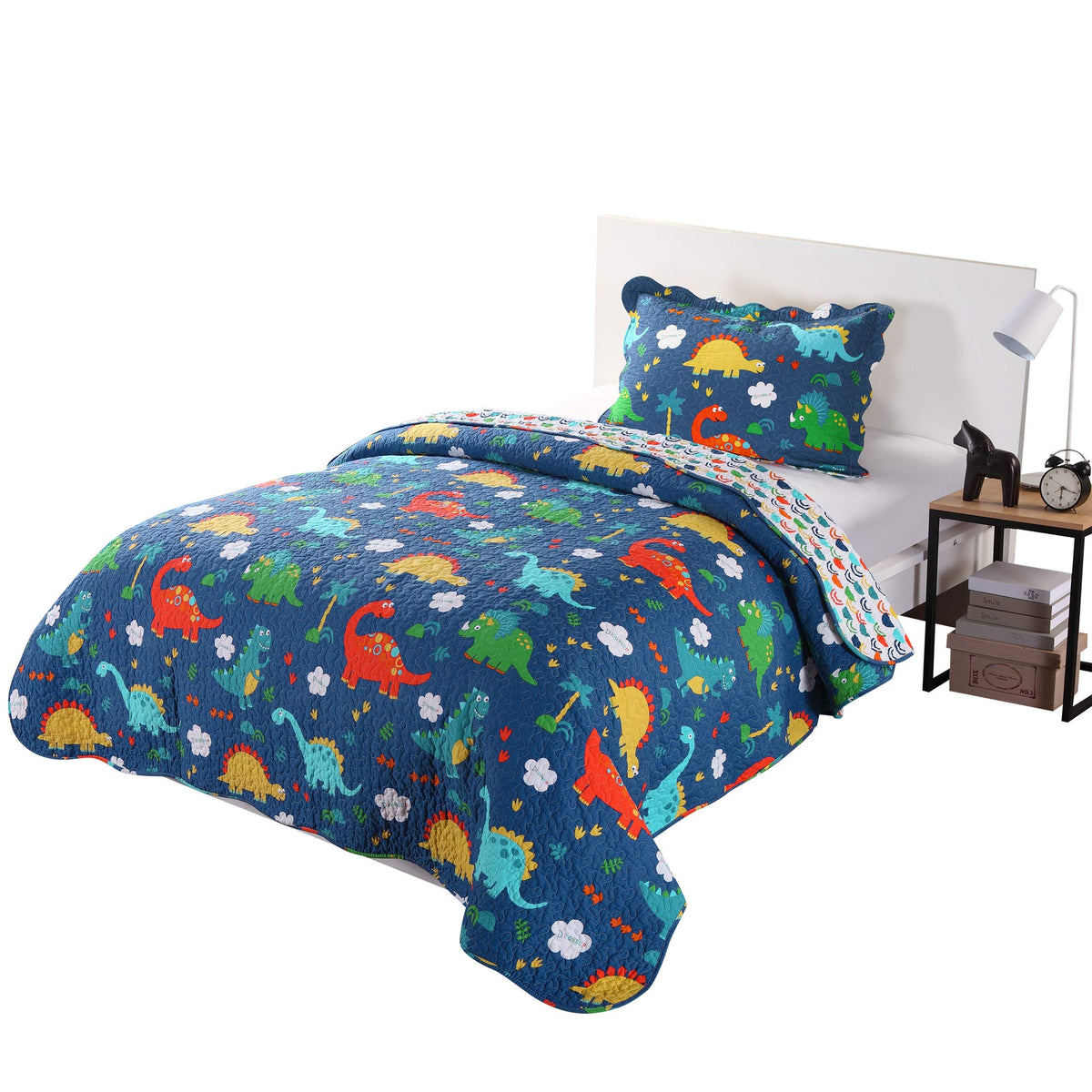 100% Cotton 2 Piece Kids Quilt Bedspread Comforter Set Throw Blanket For Teens Boys Girls Kids Beds Bedding Coverlet Dinosaur (T