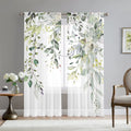 Fereyis Green Eucalyptus Leaves Curtains For Living Room 63 Inch Length 2 Panels Set Elegant Wild Flower Floral Spring Printed W