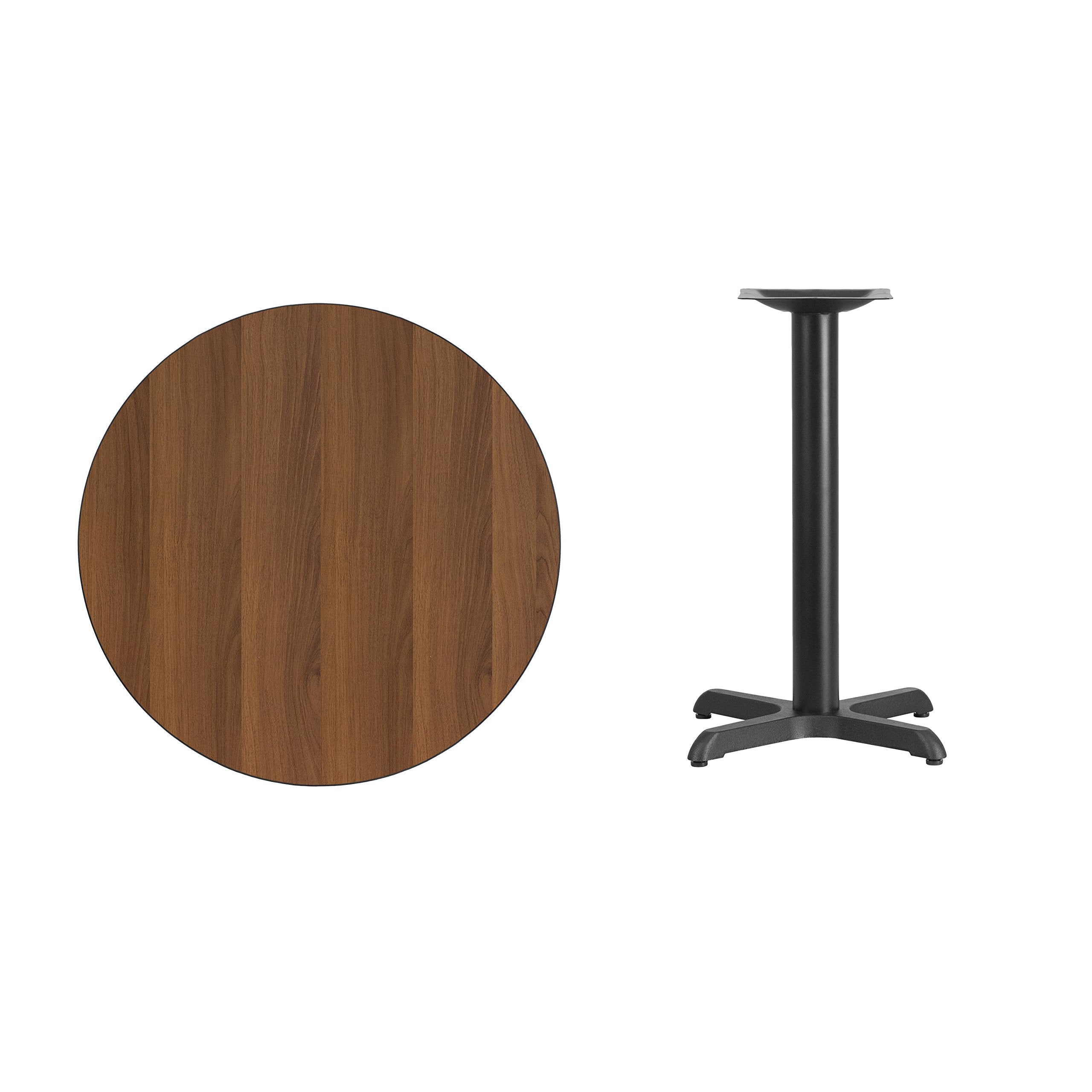 Flash Furniture Graniss 30'' Round Walnut Laminate Table Top with 22'' x 22'' Table Height Base