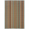 HomeRoots Polypropylene 8’x11’ Green and Brown Striped Indoor Outdoor Area Rug
