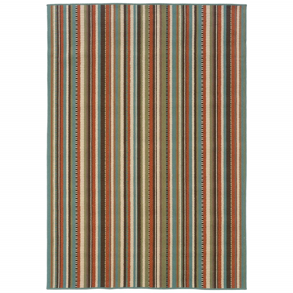 HomeRoots Polypropylene 8’x11’ Green and Brown Striped Indoor Outdoor Area Rug