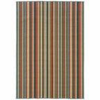 HomeRoots Polypropylene 7’x10’ Green and Brown Striped Indoor Outdoor Area Rug
