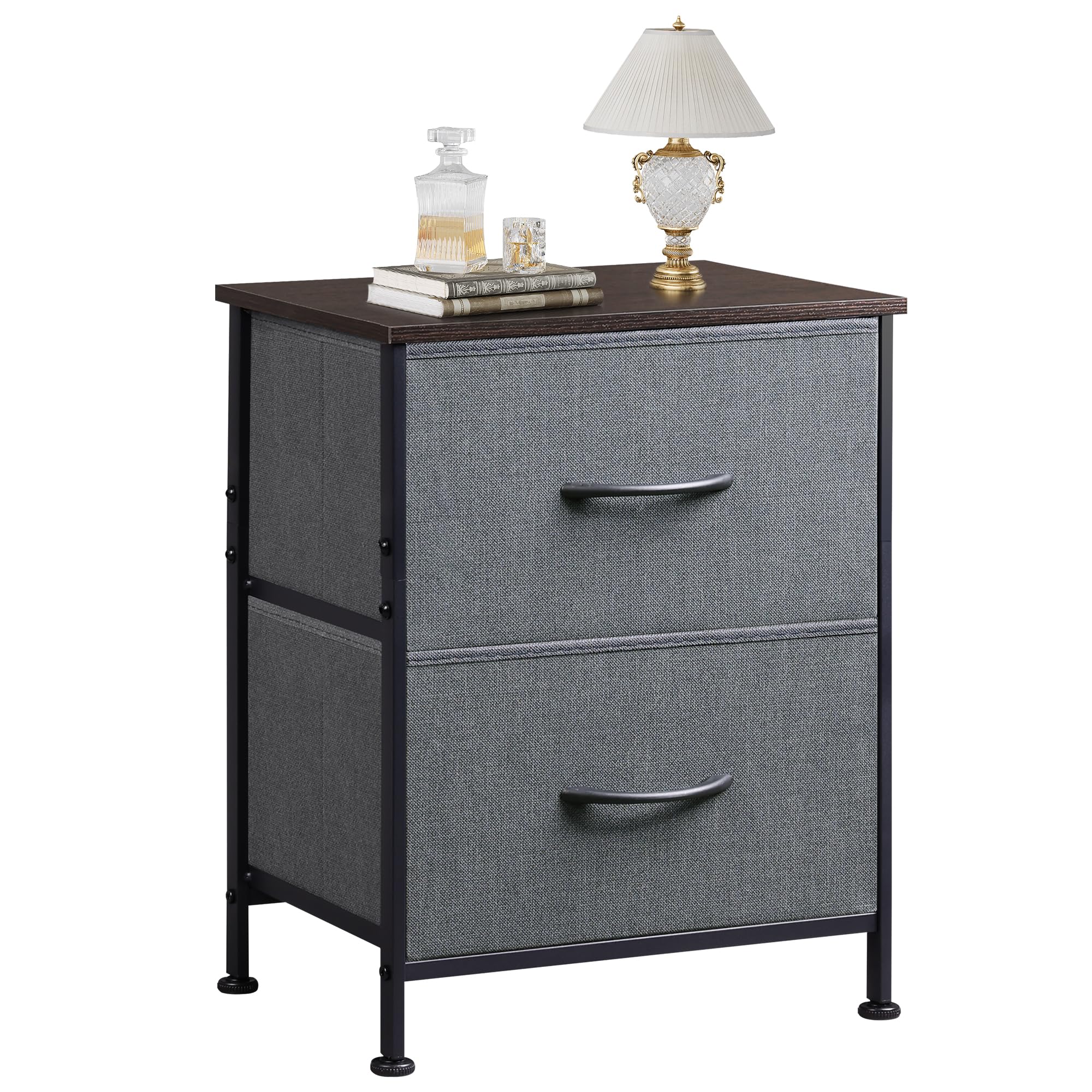 Wlive Nightstand, 2 Drawer Dresser For Bedroom, Small Dresser With 2 Drawers, Bedside Furniture, Night Stand, End Table With Fabric Bins For Bedroom, Closet, Entryway, College Dorm, Dark Grey