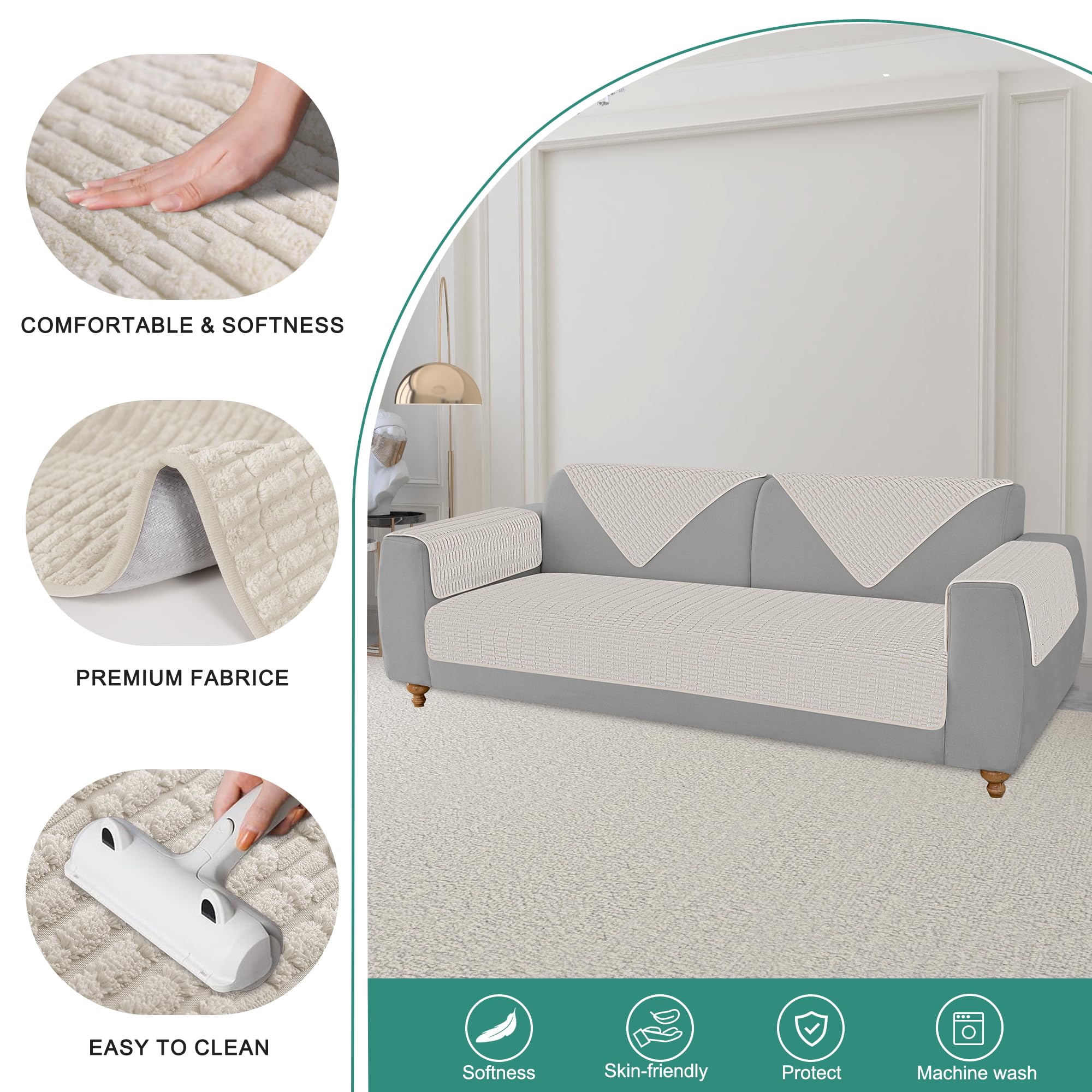 Foxdecor Dog Bed Cover Couch Cover For Pet, Anti-Slip Couch Pads For Sofa Chair Recliner Bed Furniture Protector, 32X82 Inch Cre