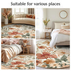 Jinchan Round Rug 8Ft Area Rug Indoor Floral Circle Rug 8' Round Washable Rug Modern Rug Oriental Flower Print Rug Non Slip Carp