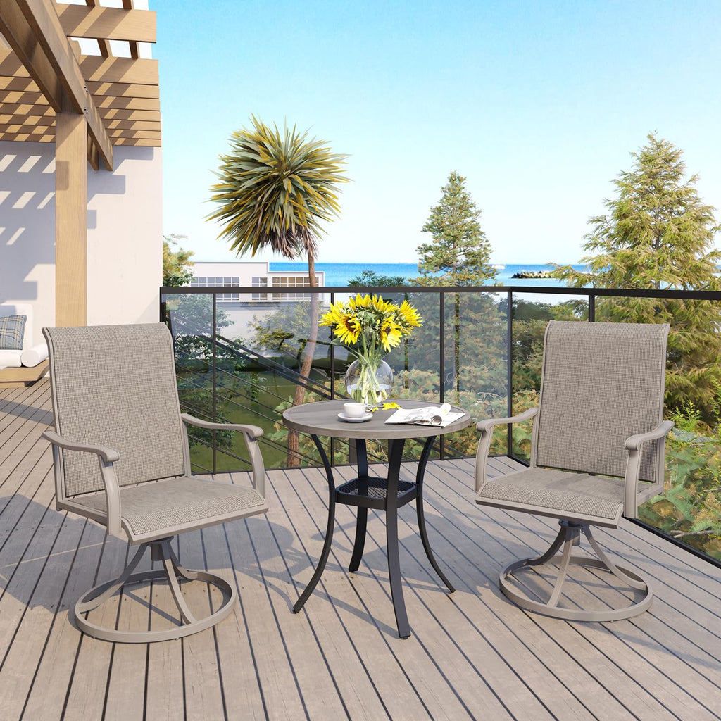 Vicllax 27.5' Outdoor Round Patio Table For Lawn Garden, All Weather Metal Round Patio Dining Table With Storage Shelf, 2 Person Small Patio Table, Grey Wood-Like Tabletop