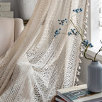 Jooja 2 Panels Boho Curtains For Living Room Bohemian Lace Sheer Curtains Crochet Vintage Beige Curtains For Bedroom (Crochet Be