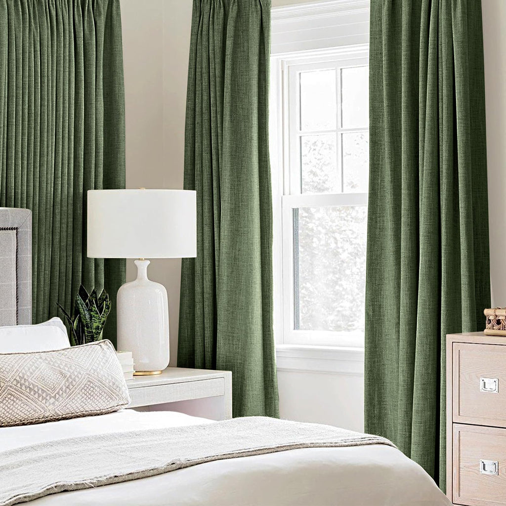 Miulee 100% Blackout Linen Textured Curtains For Bedroom Solid Thermal Insulated Olive Green Grommet Room Darkening Curtains & Drapes Luxury Decor For Living Room Nursery 52 X 120 Inch (2 Panels)
