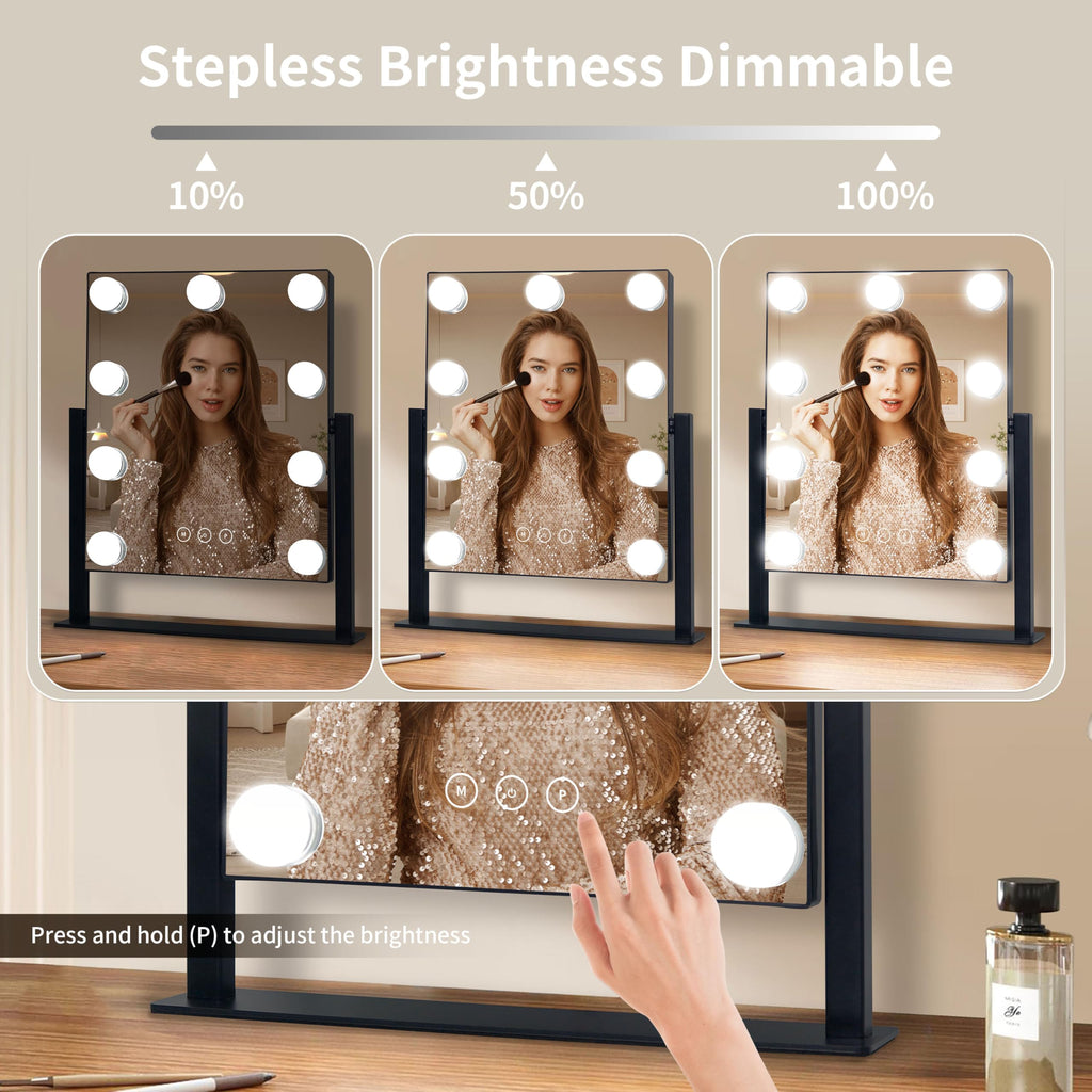 Nusvan Vanity Mirror With Lights,Makeup Mirror With Lights With 9 Dimmable Led Bulbs, 3 Color Lighting Modes Detachable 10X Magn