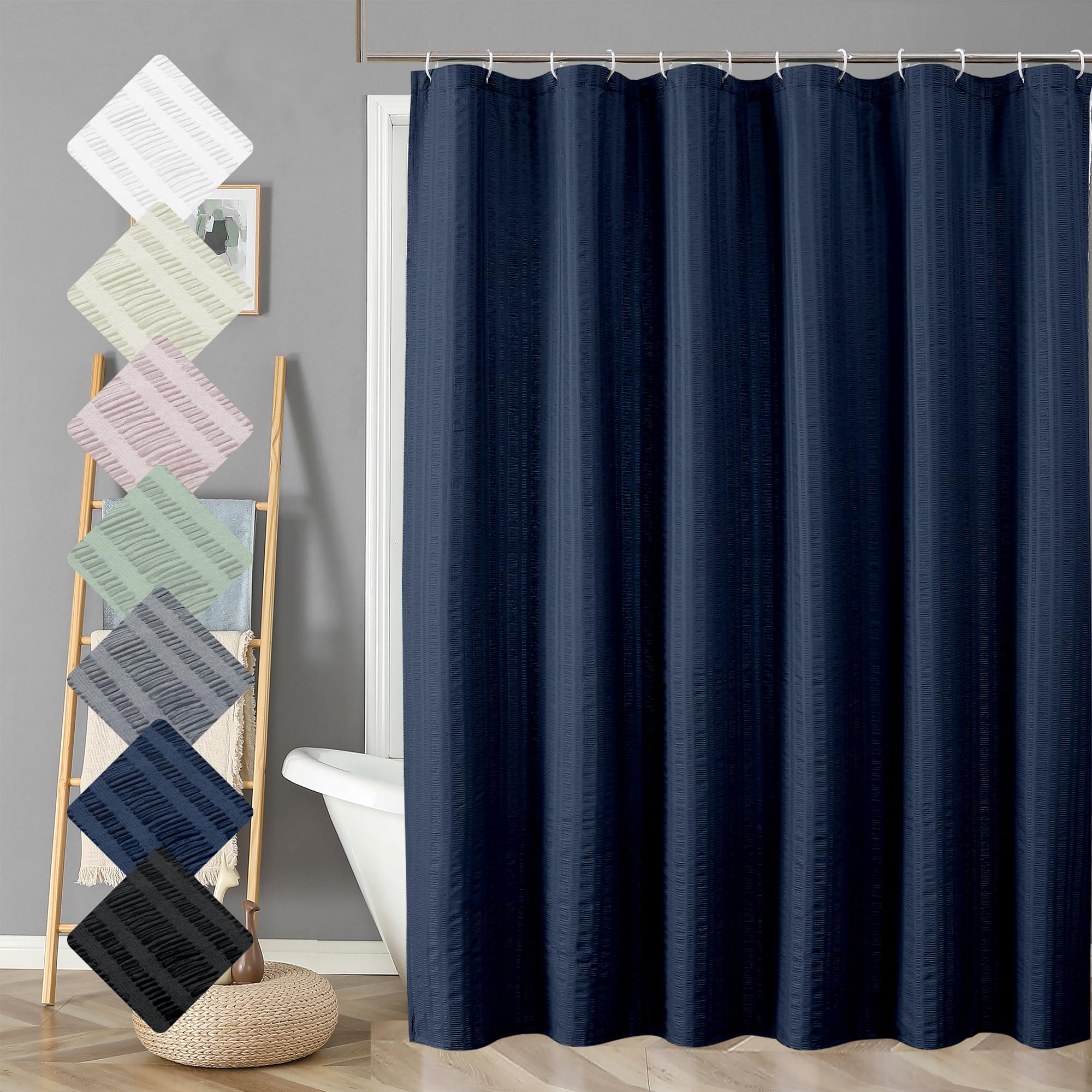 Aiyufeng Moga Navy Blue Shower Curtain - 3D Embossed Cloth Shower Curtain For Bathroom, Hotel Luxury Blue Bathroom Curtains, Mac