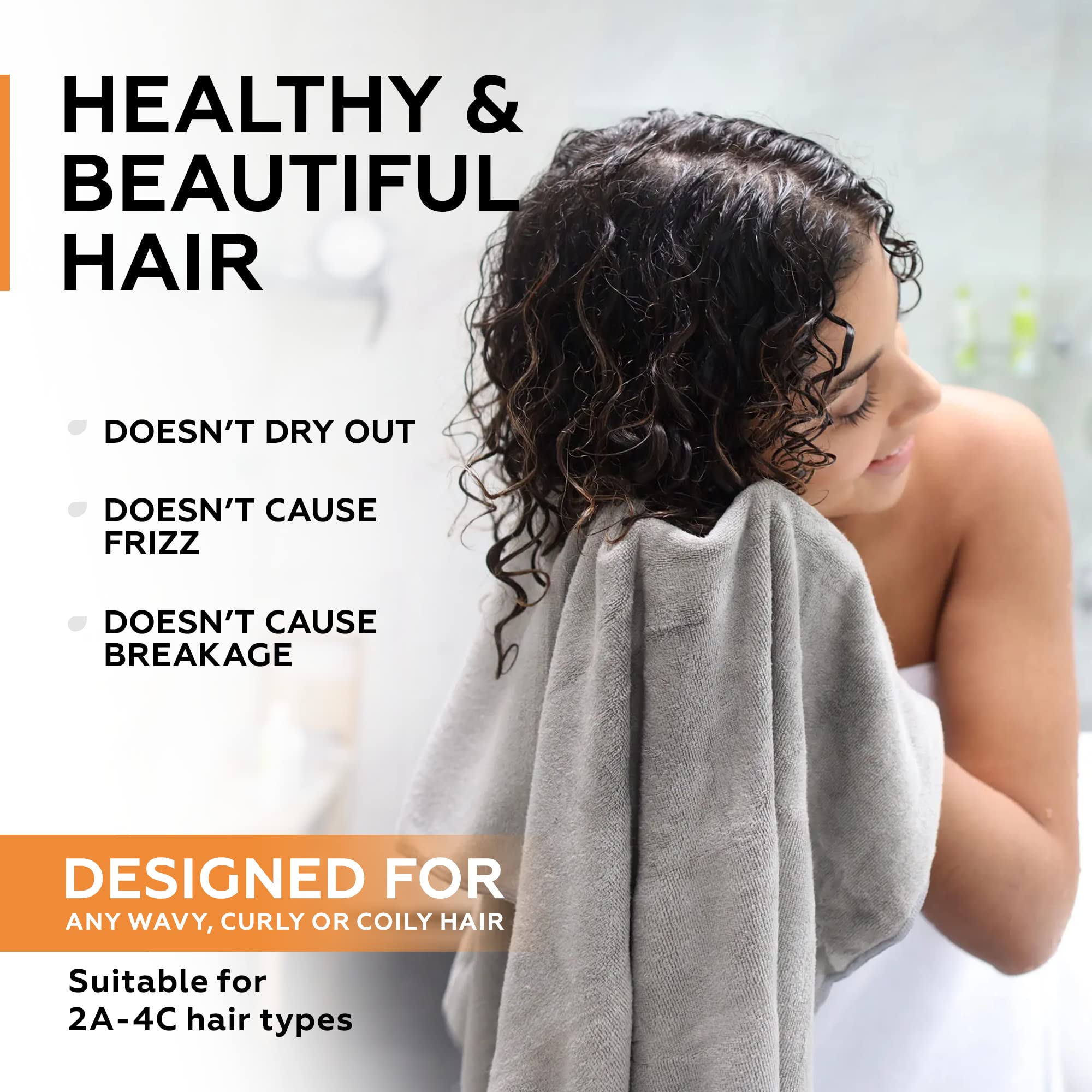 Super Absorbent Quick Dry No-Frizz Soft Microfiber Hair Towel Wrap For Curly, Coily Or Tight Hair With Robust Elastic Strap For