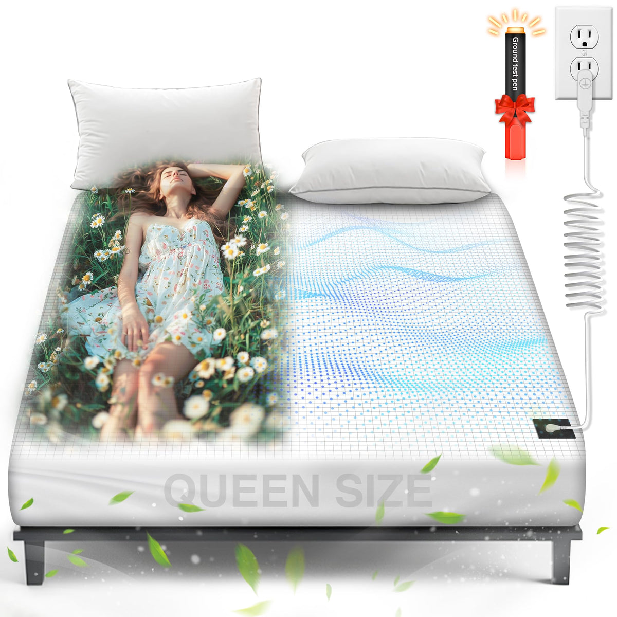 Asmrcap Grounding Sheets Queen, 95% Organic Cotton+ 5% Pure Silver Fiber, Grounding Sheets With Grounding Cord, Bed Grounding Ki
