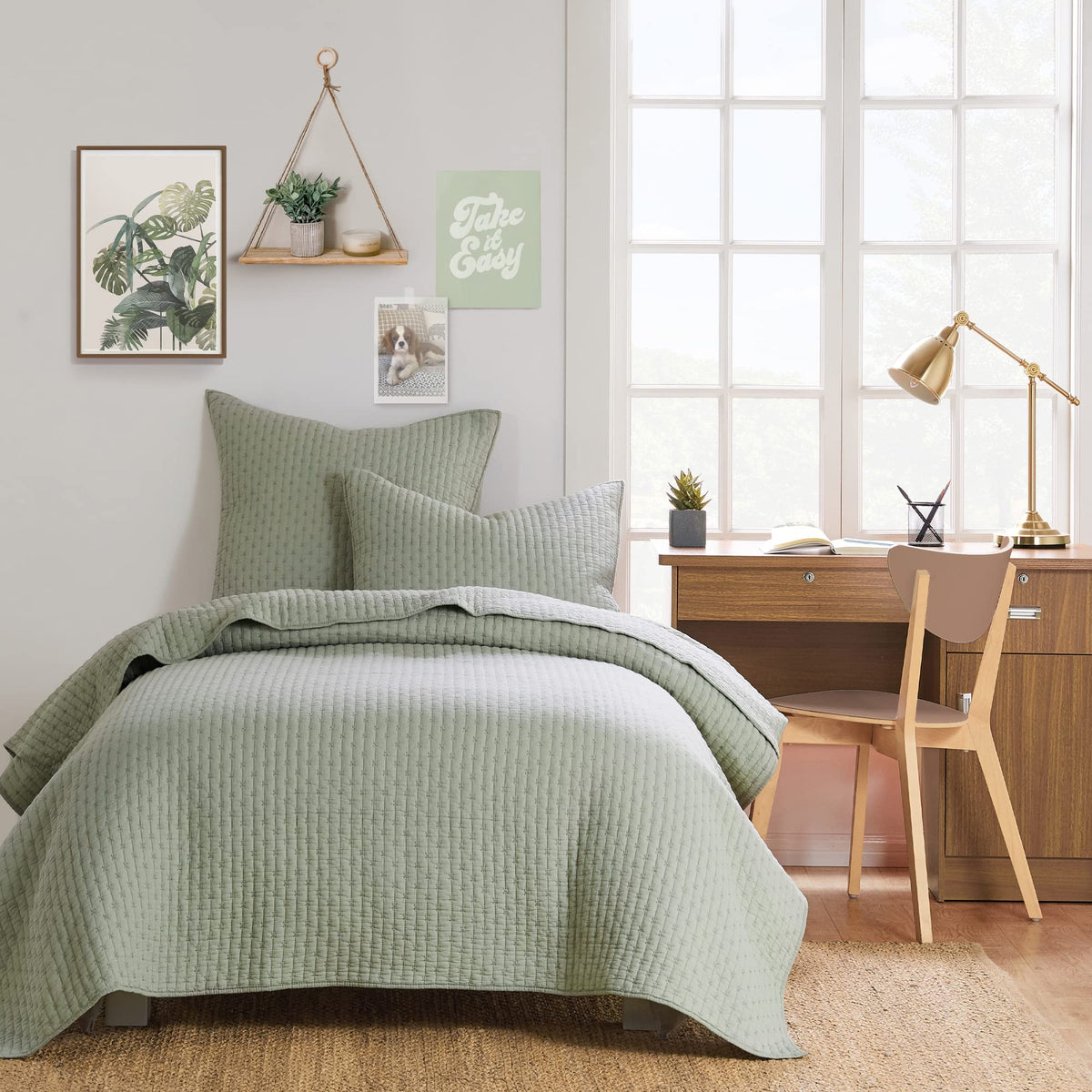 Levtex Home - Cross Stitch Desert Sage Quilt Set - 100% Cotton - Twin/Twin Xl Quilt (68X86In.) + 1 Standard Sham (26X20In.) - Re