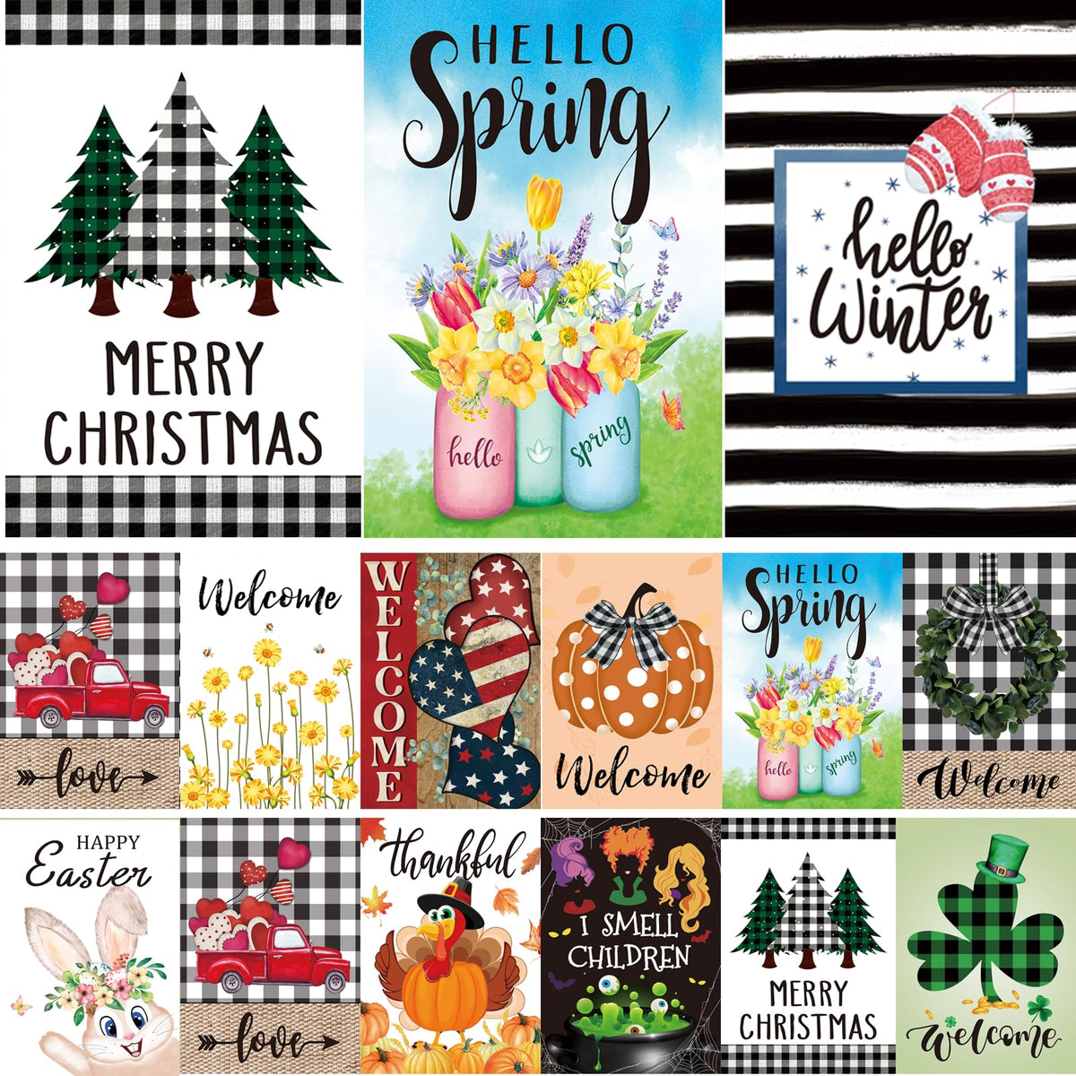 Seasonal Garden Flags Set Of 12 Double Sided 12 X 18 Inch Yard Flags,Small Garden Flags For Outside, Christmas Spring Seasonal F