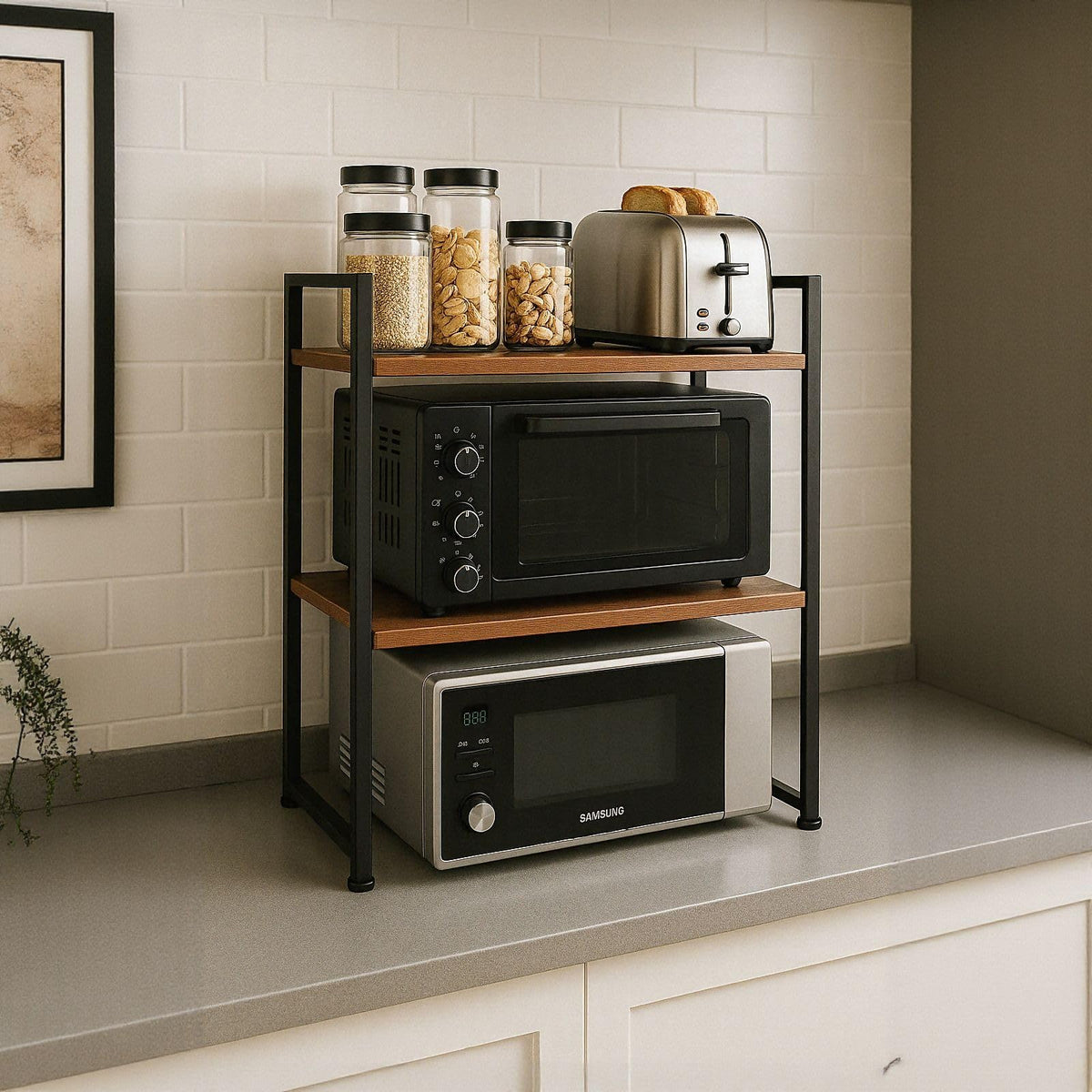 3Tier Heavy Duty Microwave Stand, Carbon Steel Kitchen Shelf Countertop Organizer, Holds Up to 200 lbs, Space Saving Microwave 