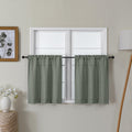 Lecloud Bessie Olive Green Short Curtains 24 Inch Length 2 Pcs, Faux Linen Kitchen Small Curtains, Rod Pocket Light Filtering Cu