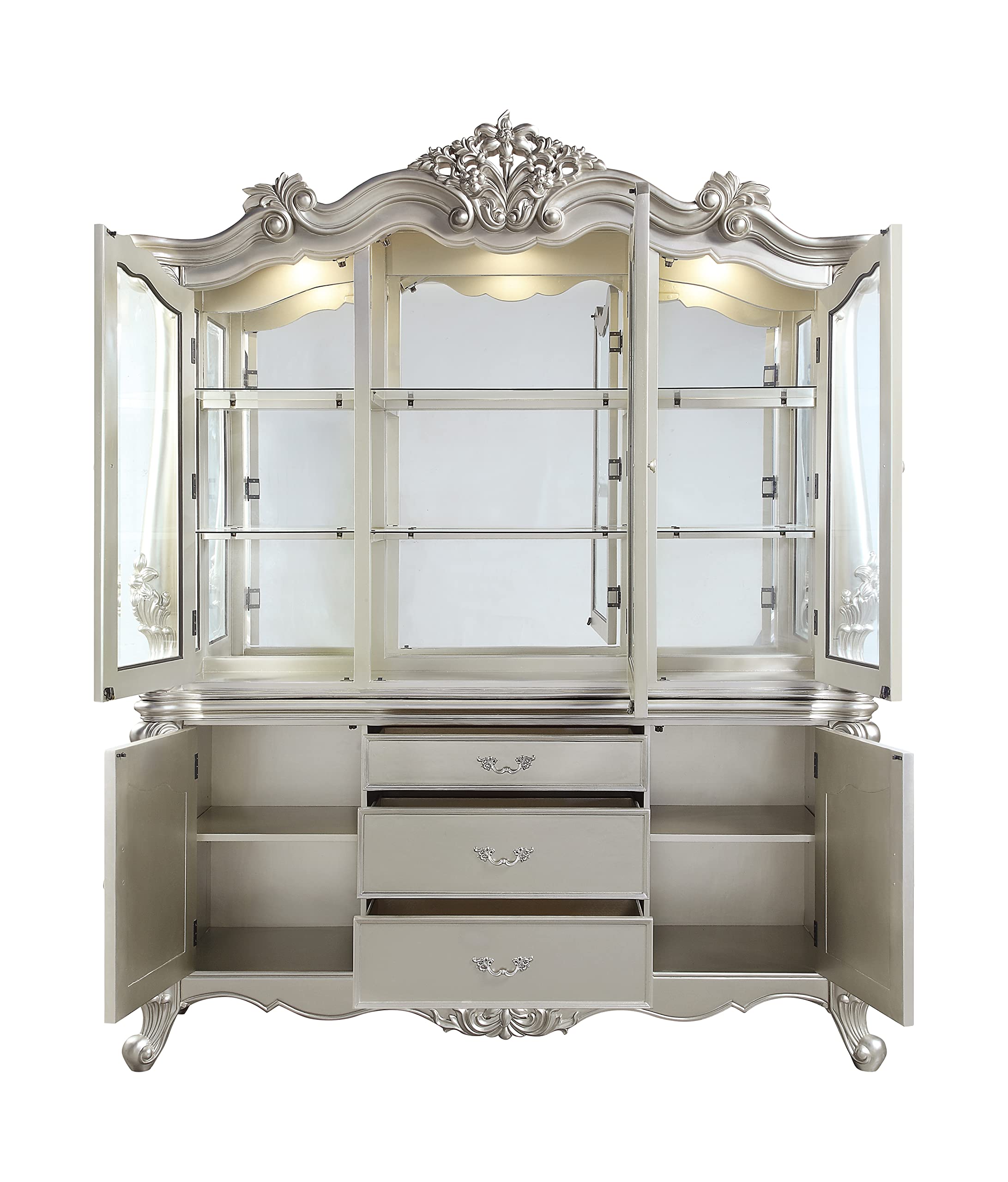 Acme Bently Wooden Hutch and Buffet with Glass Doors in Champagne