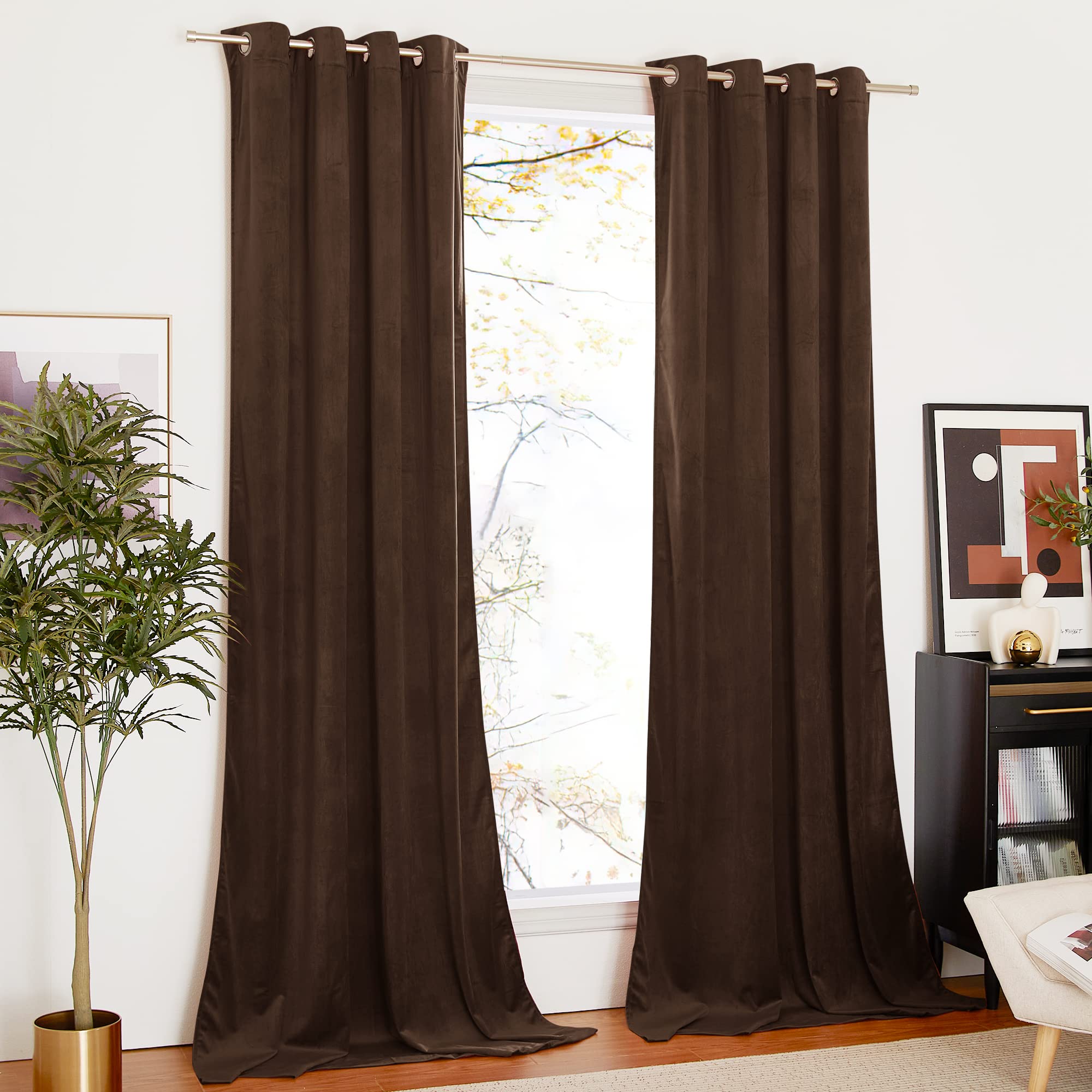 Nicetown Velvet Curtains 108 Inches Long, Thermal Insulated Velvet Curtains, Farmhouse Extra Long Sound Reducing Heavy Matt Soli