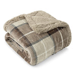 Pavilia Taupe Plaid Sherpa Throw Blanket For Couch Twin, Soft Plush Flannel Blanket & Throws For Bed Sofa, Warm Cozy Winter Chri