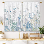 Laifzere Nautical Coastal Kitchen Curtains Ocean Starfish Seashell Small Short Cafe Window Curtains Beach Sea Seashell Rod Pocke