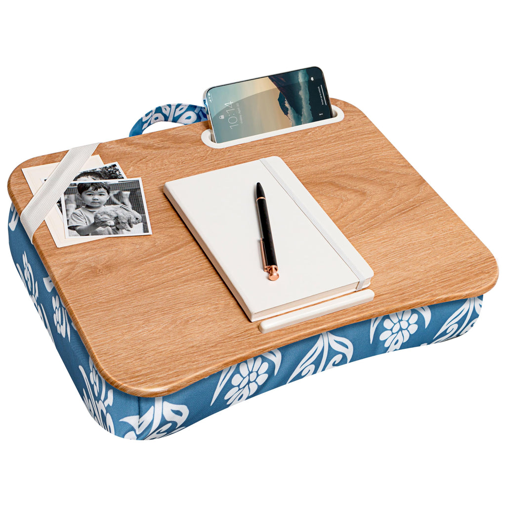Lapgear Designer Lap Desk With Phone Holder And Device Ledge - Floral Block Print - Fits Up To 15.6 Inch Laptops - Style No. 454