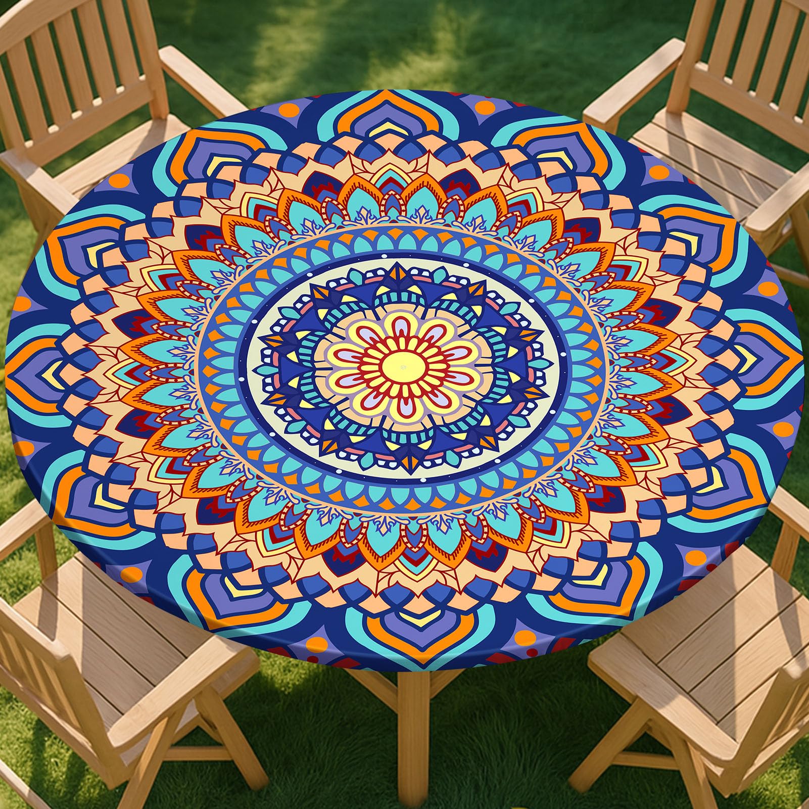 pickyNproud Round Tablecloth Waterproof round fitted tablecloth with elastic Fits 45-56 Round Tables for Dinner, Outdoor, Picnic