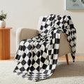 Homelike Moment Checkered Blanket Twin Size, Black Checkerboard Grid Soft Fluffy Fleece Twin Blanket, Fuzzy Cozy Plush Blanket f