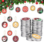 Haooryx 48Pcs Christmas Mason Jar Canning Lid Stickers for Christmas Tree Decorations, Round Self-adhesive Stickers for Metal Bo