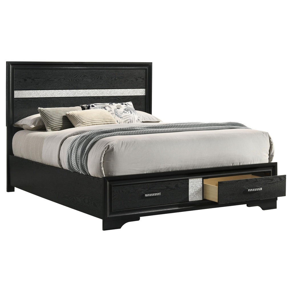 Coaster Home Furnishings Miranda Contemporary Wood Queen Size Storage Panel Bed Frame 50-inch Headboard Black 206361Q