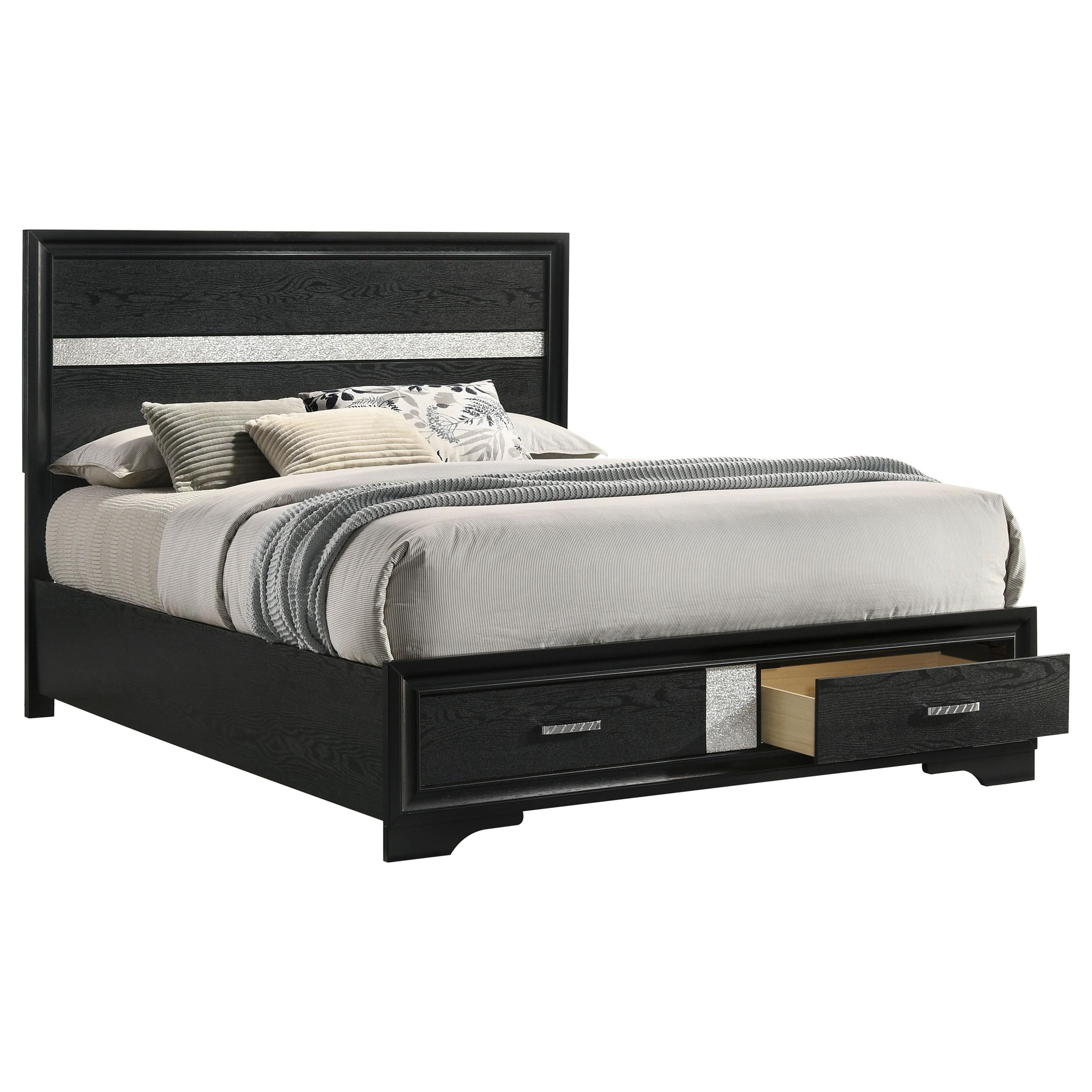 Coaster Home Furnishings Miranda Contemporary Wood Queen Size Storage Panel Bed Frame 50-inch Headboard Black 206361Q