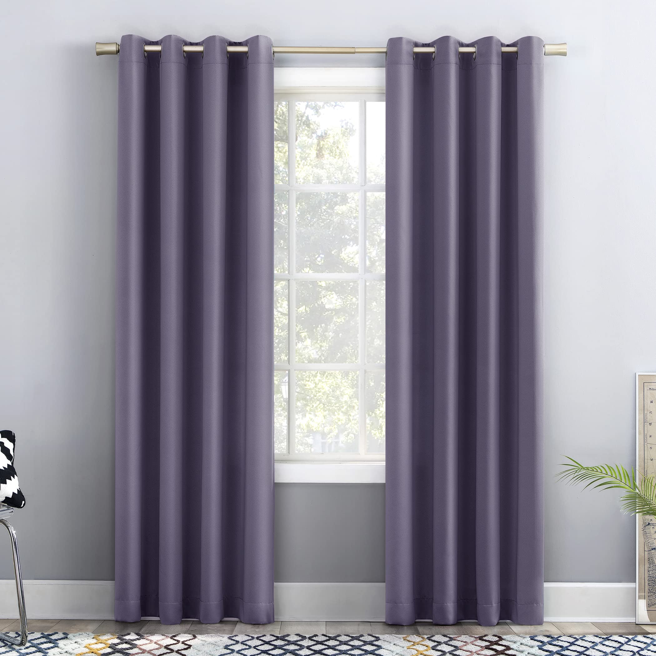 Sun Zero Barrow 2-Pack Energy Saving Grommet Curtain Panel Pair, 54' X 95, Lavender