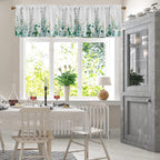 Emvency 2 Pack Valances Window Treatments, Green Eucalyptus Leaves Golden Leaf Blackout Drapes Adjustable Curtain Valances For W