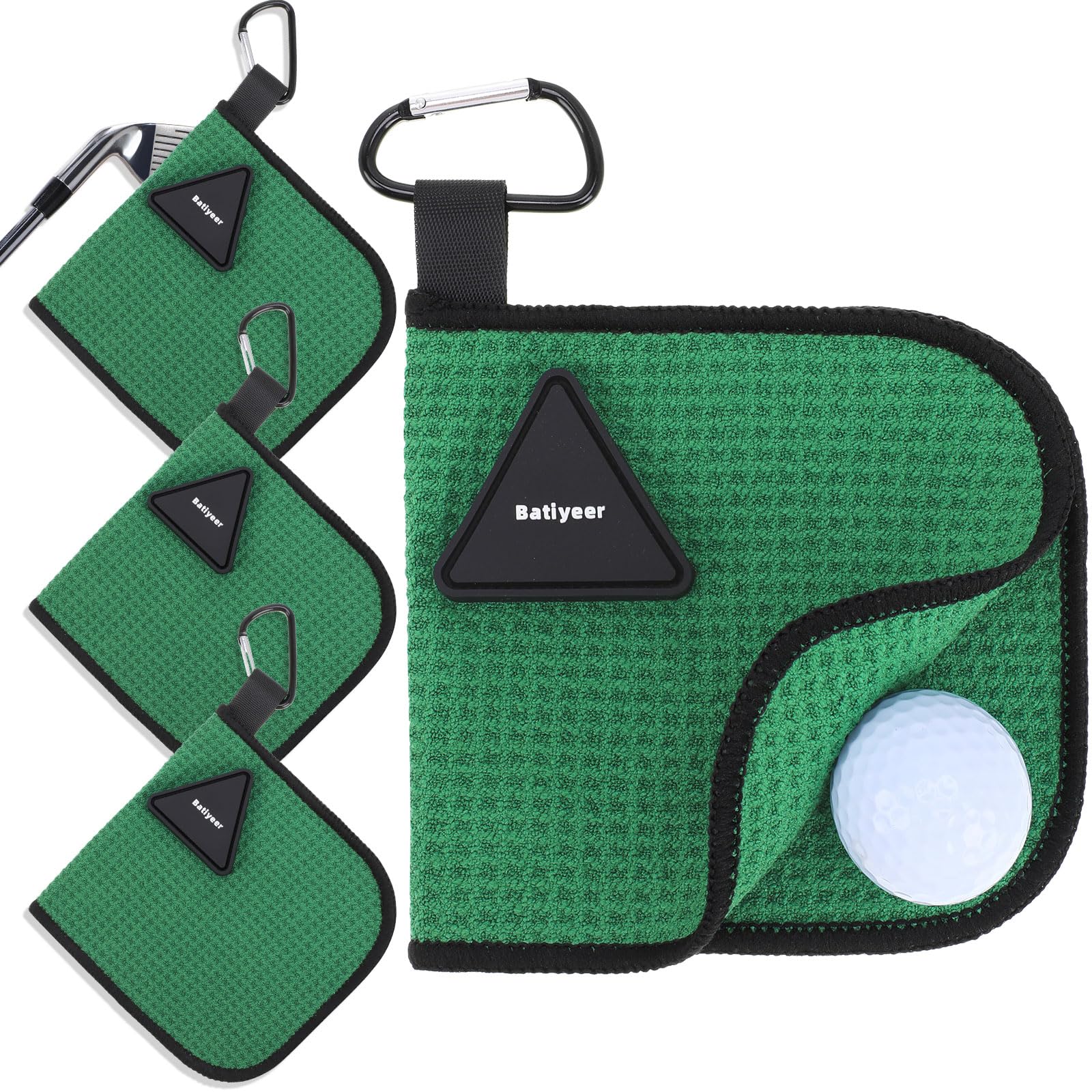 Batiyeer 3 Pack Small Magnetic Golf Towels Gift for Men 5.5 x 5.5 Inch Microfiber Waffle Material with Clip Pocket Golf Towel wi